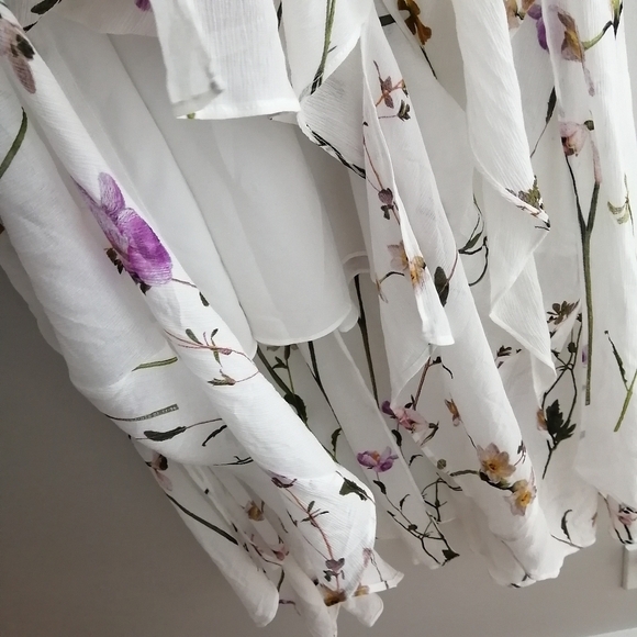 All Saints Capri Kikyo Layered Floral Asymmetrical Midi Dress Wrap/Shift Size 0 - Picture 13 of 17